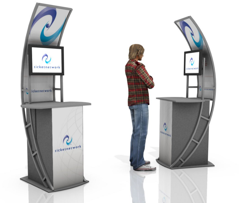 Video Station kiosk with work surface marketing event